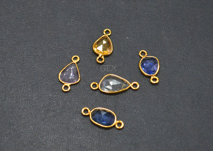 Pack Of 5 Piece Natural Multi Sapphire Faceted Slice Shape Connector , Natural Multi Sapphire Double Bail Bezel Charm Connector , 15 - 17 mm , R-027