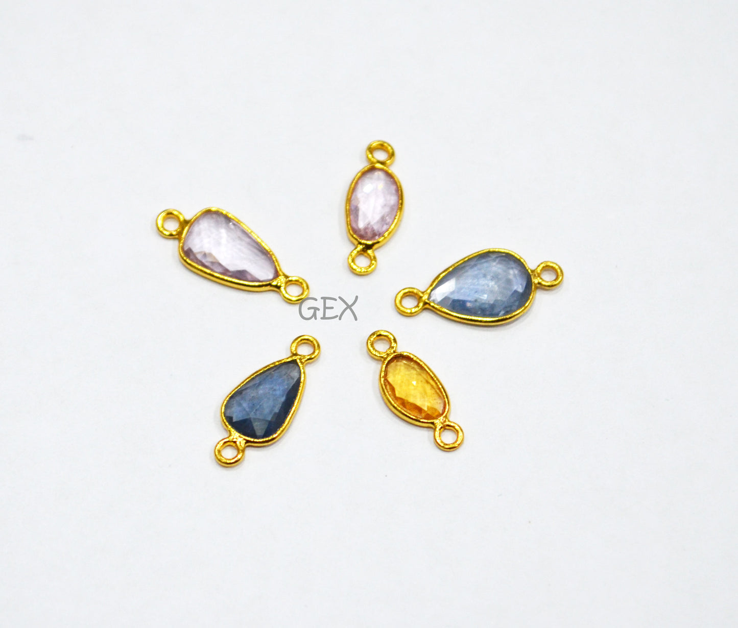 Pack Of 5 Piece Natural Multi Sapphire Faceted Slice Shape Connector , Natural Multi Sapphire Double Bail Bezel Charm Connector , 14 - 17 mm , R-028