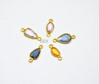 Pack Of 5 Piece Natural Multi Sapphire Faceted Slice Shape Connector , Natural Multi Sapphire Double Bail Bezel Charm Connector , 14 - 17 mm , R-028
