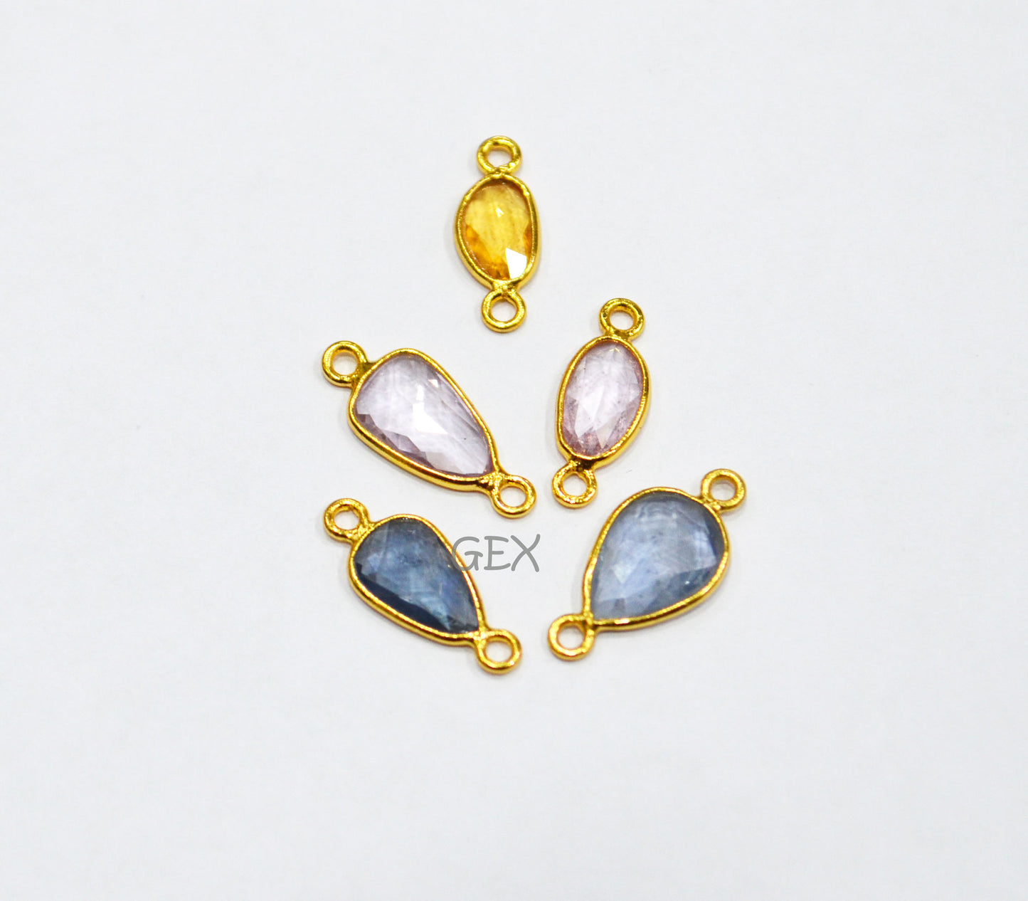 Pack Of 5 Piece Natural Multi Sapphire Faceted Slice Shape Connector , Natural Multi Sapphire Double Bail Bezel Charm Connector , 14 - 17 mm , R-028