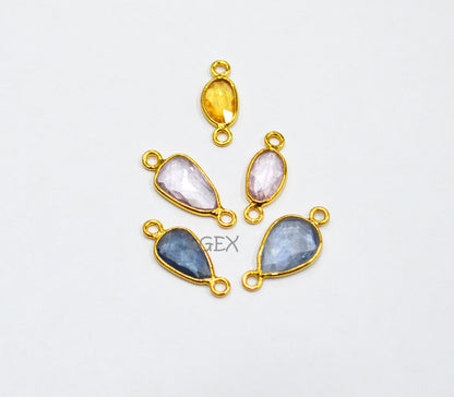 Pack Of 5 Piece Natural Multi Sapphire Faceted Slice Shape Connector , Natural Multi Sapphire Double Bail Bezel Charm Connector , 14 - 17 mm , R-028