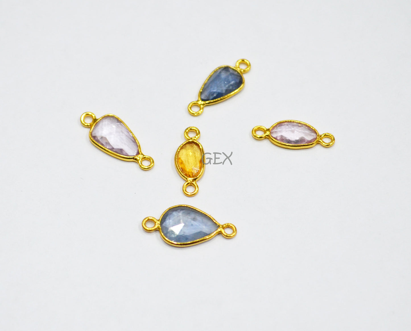 Pack Of 5 Piece Natural Multi Sapphire Faceted Slice Shape Connector , Natural Multi Sapphire Double Bail Bezel Charm Connector , 14 - 17 mm , R-028