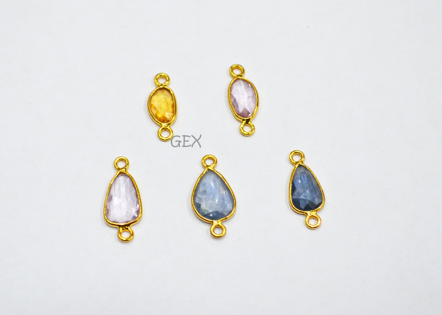 Pack Of 5 Piece Natural Multi Sapphire Faceted Slice Shape Connector , Natural Multi Sapphire Double Bail Bezel Charm Connector , 14 - 17 mm , R-028