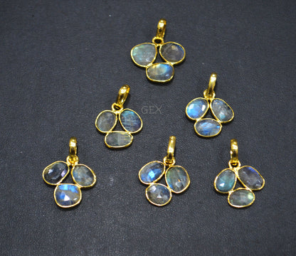 Natural Labradorite Faceted Clover Pendant , Natural Labradorite Bezel Charm Pendant , Sold By Piece , 19 - 20 mm , R-030