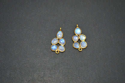 Flashy Rainbow Moonstone Faceted Slice Shape Fancy Connector , Sold By Pair  , 28 - 30 mm , R-032