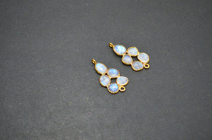 Flashy Rainbow Moonstone Faceted Slice Shape Fancy Connector , Sold By Pair  , 28 - 30 mm , R-032