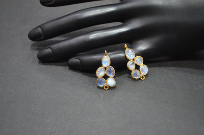Flashy Rainbow Moonstone Faceted Slice Shape Fancy Connector , Sold By Pair  , 28 - 30 mm , R-032
