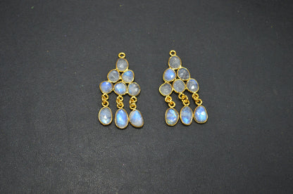 Flashy Rainbow Moonstone Faceted Slice Shape Fancy Connector , Sold By Pair  , 40 - 43 mm , R-033