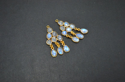 Flashy Rainbow Moonstone Faceted Slice Shape Fancy Connector , Sold By Pair  , 40 - 43 mm , R-033
