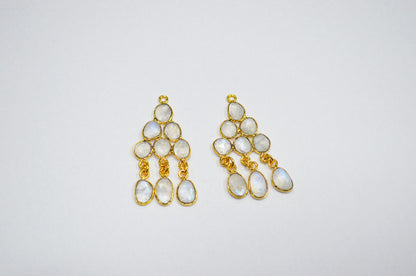 Flashy Rainbow Moonstone Faceted Slice Shape Fancy Connector , Sold By Pair  , 40 - 43 mm , R-033