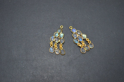 Natural Labradorite Faceted Slice Shape Fancy Connector , Sold By Pair  , 35 - 38 mm , R-034