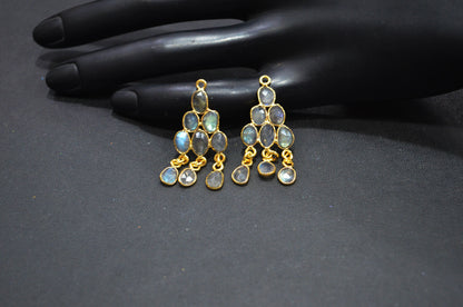 Natural Labradorite Faceted Slice Shape Fancy Connector , Sold By Pair  , 35 - 38 mm , R-034
