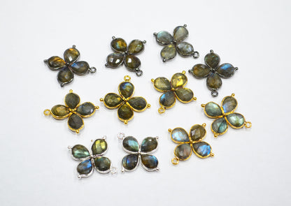 Flashy Labradorite Faceted Fancy Butterfly Shape Single Bail Connector , Sold By Piece , 25x27 mm , R-035