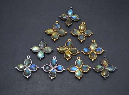 Flashy Labradorite Faceted Fancy Butterfly Shape Single Bail Connector , Sold By Piece , 25x27 mm , R-035