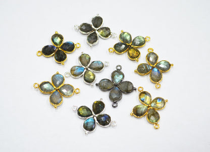 Flashy Labradorite Faceted Fancy Butterfly Shape Double Bail Connector , Sold By Piece , 25x29 mm , R-036