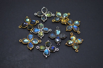 Flashy Labradorite Faceted Fancy Butterfly Shape Double Bail Connector , Sold By Piece , 25x29 mm , R-036