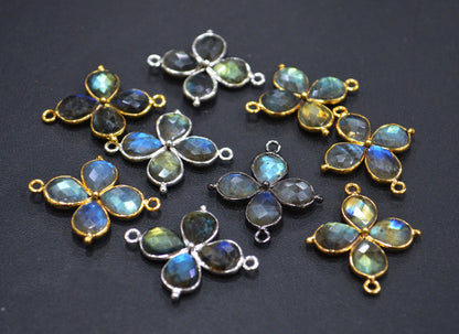 Flashy Labradorite Faceted Fancy Butterfly Shape Double Bail Connector , Sold By Piece , 25x29 mm , R-036