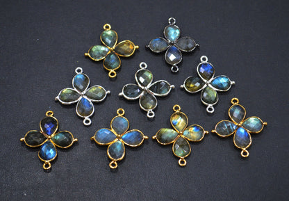 Flashy Labradorite Faceted Fancy Butterfly Shape Double Bail Connector , Sold By Piece , 25x29 mm , R-036