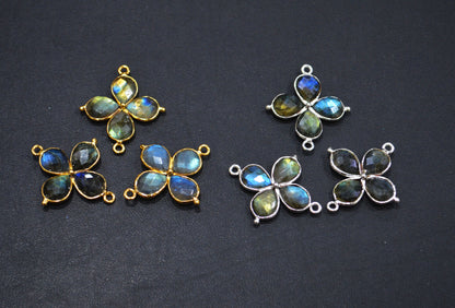Flashy Labradorite Faceted Fancy Butterfly Shape Double Bail Connector , Sold By Piece , 25x29 mm , R-036