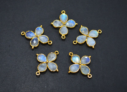 Flashy Rainbow Moonstone Faceted Fancy Butterfly Shape Double Bail Connector , Sold By Piece , 25x29 mm , R-037