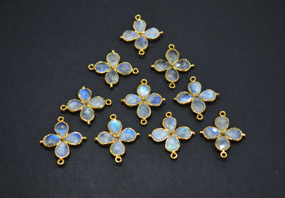 Flashy Rainbow Moonstone Faceted Fancy Butterfly Shape Double Bail Connector , Sold By Piece , 25x29 mm , R-037