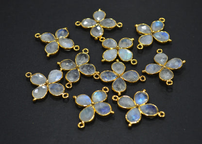 Flashy Rainbow Moonstone Faceted Fancy Butterfly Shape Double Bail Connector , Sold By Piece , 25x29 mm , R-037