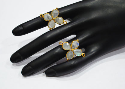 Flashy Rainbow Moonstone Faceted Fancy Butterfly Shape Double Bail Connector , Sold By Piece , 25x29 mm , R-037