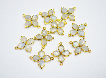 Flashy Rainbow Moonstone Faceted Fancy Butterfly Shape Double Bail Connector , Sold By Piece , 25x29 mm , R-037