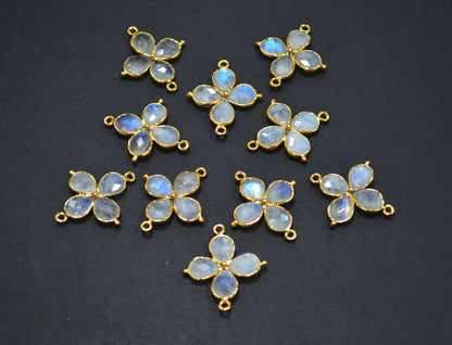 Flashy Rainbow Moonstone Faceted Fancy Butterfly Shape Double Bail Connector , Sold By Piece , 25x29 mm , R-037