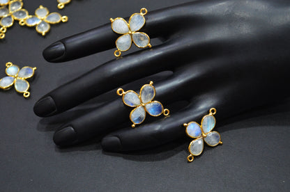 Flashy Rainbow Moonstone Faceted Fancy Butterfly Shape Double Bail Connector , Sold By Piece , 25x29 mm , R-037