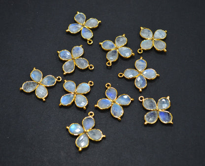 Flashy Rainbow Moonstone Faceted Fancy Butterfly Shape Single Bail Connector , Sold By Piece , 25x27 mm , R-038
