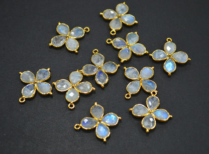 Flashy Rainbow Moonstone Faceted Fancy Butterfly Shape Single Bail Connector , Sold By Piece , 25x27 mm , R-038