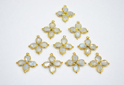 Flashy Rainbow Moonstone Faceted Fancy Butterfly Shape Single Bail Connector , Sold By Piece , 25x27 mm , R-038