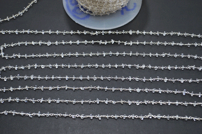 Crystal Smooth Button Shape Rosary Beaded Chain  , 4.50 mm , RB-5105