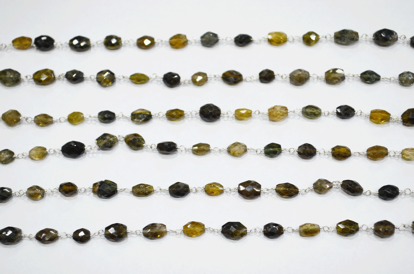 Tourmaline Faceted Oval Shape Rosary Beaded Chain  , 6 - 10 mm , RB-5106
