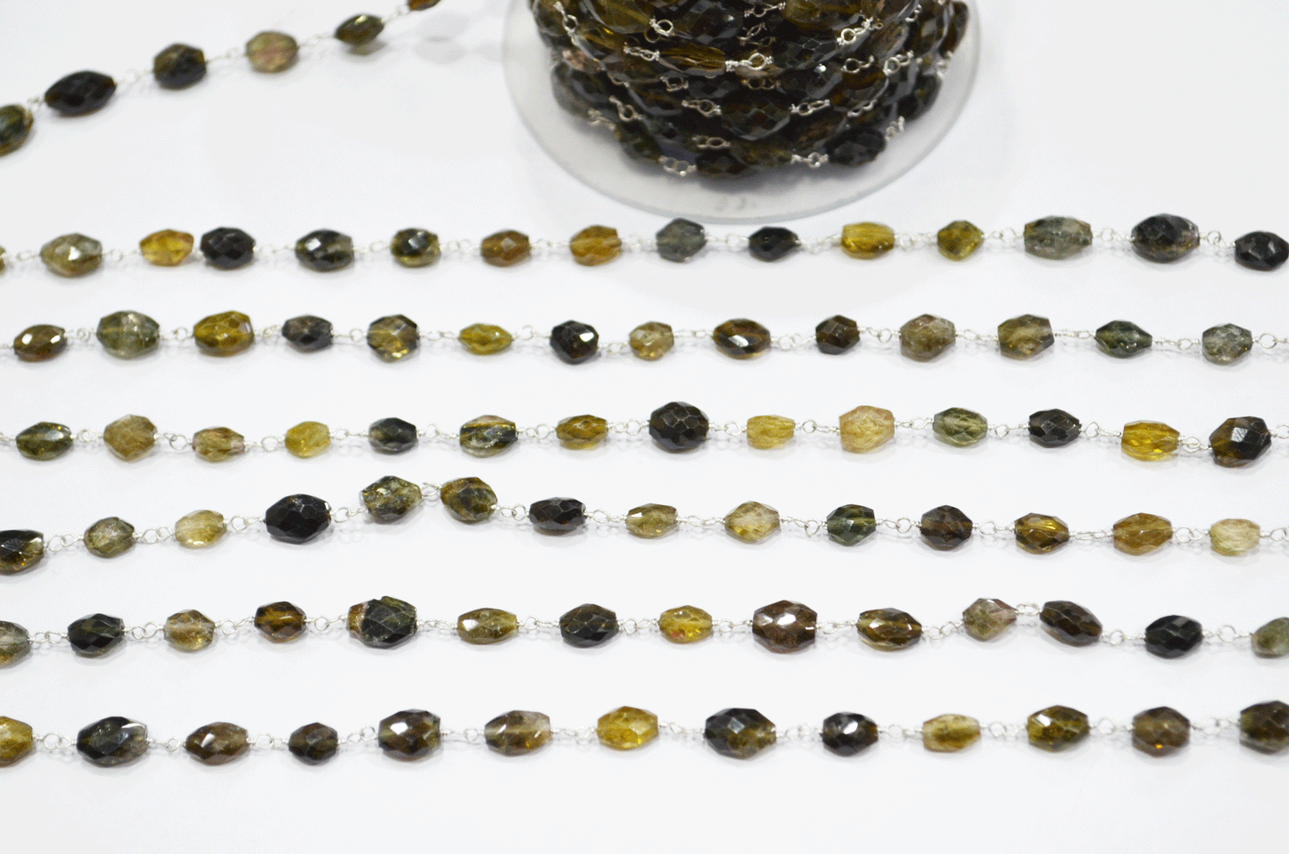 Tourmaline Faceted Oval Shape Rosary Beaded Chain  , 6 - 10 mm , RB-5106