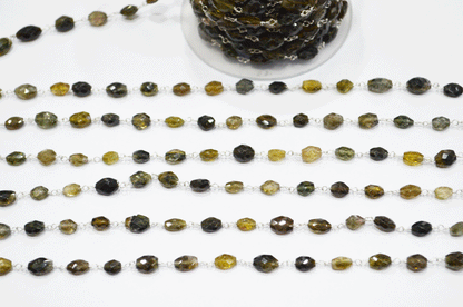 Tourmaline Faceted Oval Shape Rosary Beaded Chain  , 6 - 10 mm , RB-5106