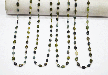 Chrome Tourmaline Smooth Oval Shape Rosary Beaded Chain  , 6 - 8 mm , RB-5107