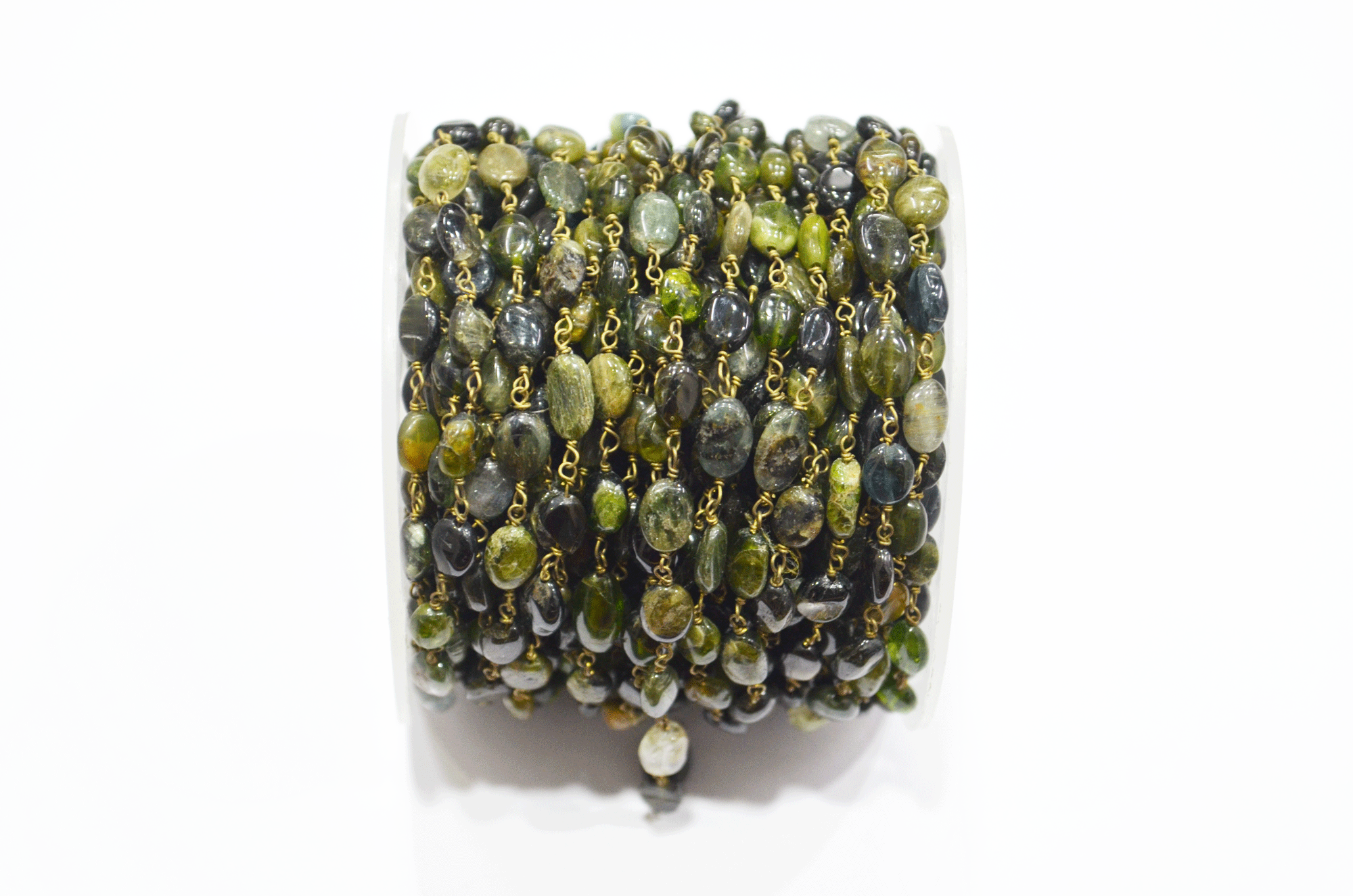 Chrome Tourmaline Smooth Oval Shape Rosary Beaded Chain  , 6 - 8 mm , RB-5107