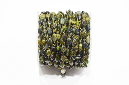 Chrome Tourmaline Smooth Oval Shape Rosary Beaded Chain  , 6 - 8 mm , RB-5107