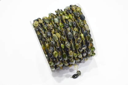 Chrome Tourmaline Smooth Oval Shape Rosary Beaded Chain  , 6 - 8 mm , RB-5107