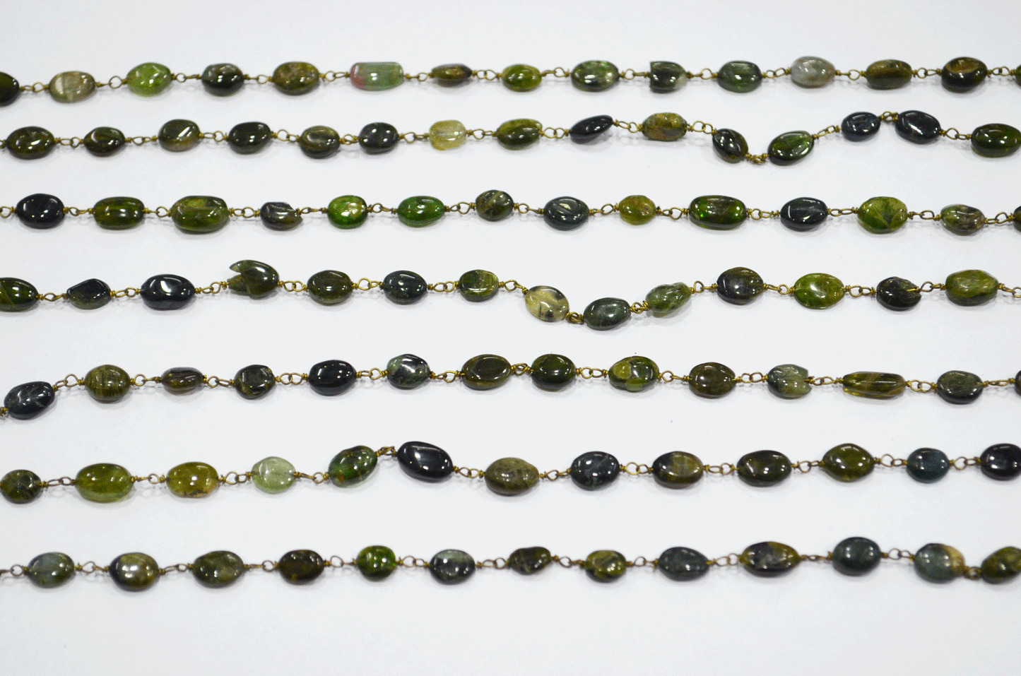 Chrome Tourmaline Smooth Oval Shape Rosary Beaded Chain  , 6 - 8 mm , RB-5107