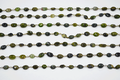 Chrome Tourmaline Smooth Oval Shape Rosary Beaded Chain  , 6 - 8 mm , RB-5107