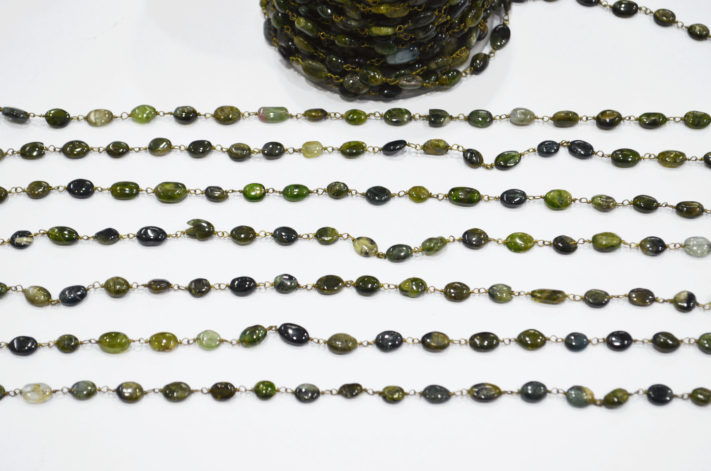 Chrome Tourmaline Smooth Oval Shape Rosary Beaded Chain  , 6 - 8 mm , RB-5107