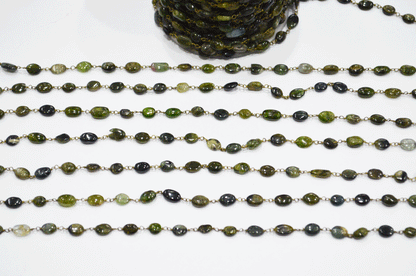 Chrome Tourmaline Smooth Oval Shape Rosary Beaded Chain  , 6 - 8 mm , RB-5107