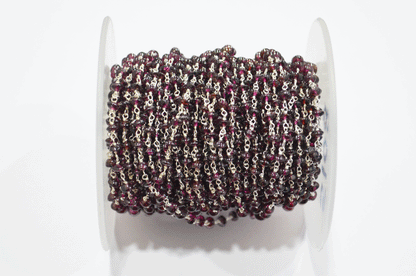 Garnet Smooth Button Shape Rosary Beaded Chain  ,  4 - 4.50 mm , RB-5108