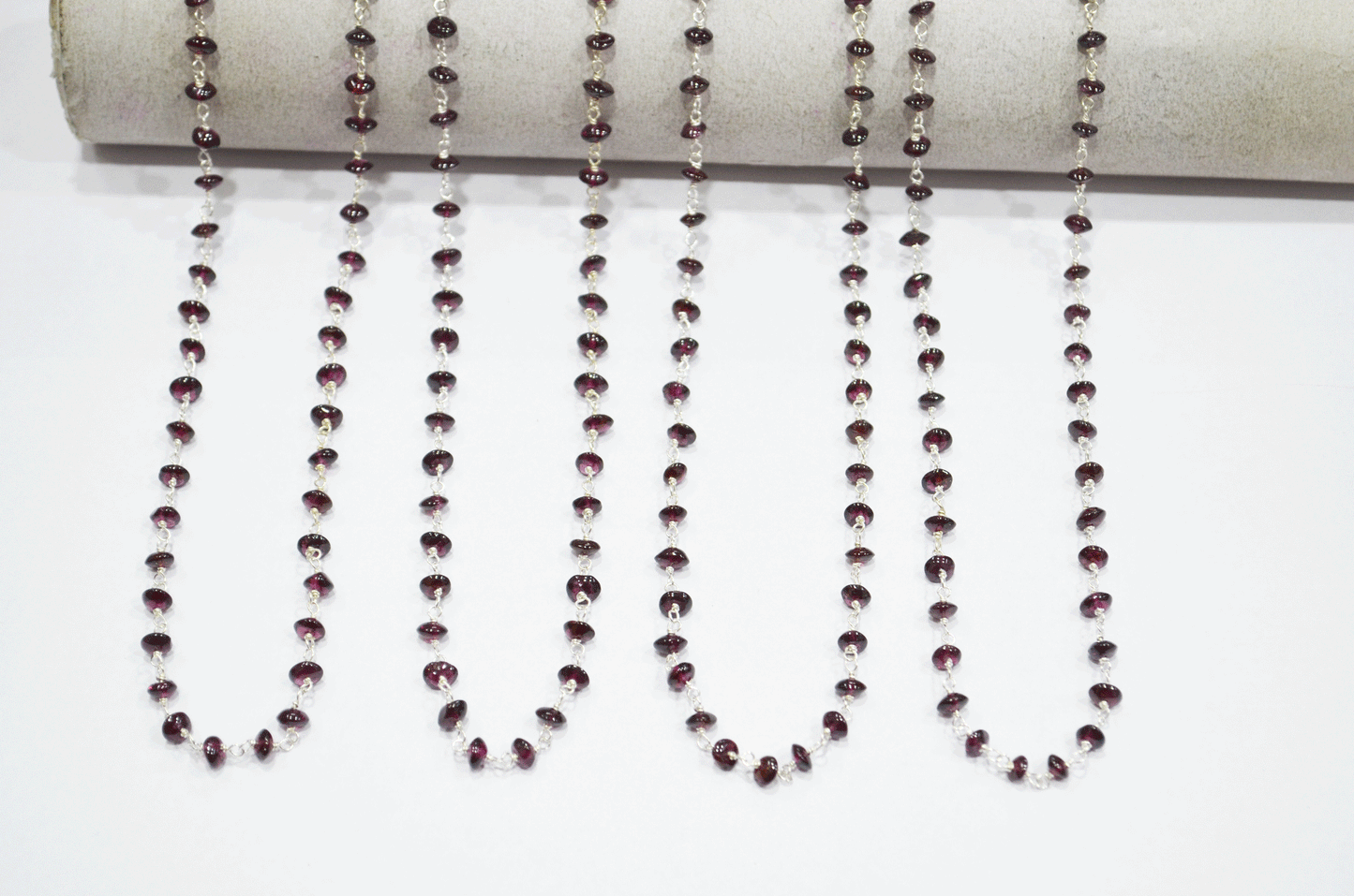 Garnet Smooth Button Shape Rosary Beaded Chain  ,  4 - 4.50 mm , RB-5108