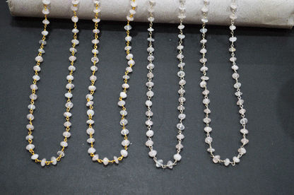 Rose Quartz Smooth Button Shape Rosary Beaded Chain  ,  4.50 - 5 mm , RB-5109