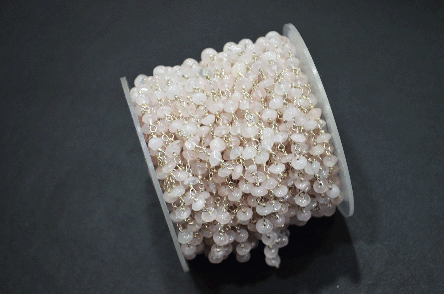 Rose Quartz Smooth Button Shape Rosary Beaded Chain  ,  4.50 - 5 mm , RB-5109