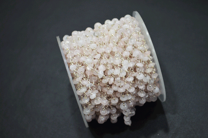 Rose Quartz Smooth Button Shape Rosary Beaded Chain  ,  4.50 - 5 mm , RB-5109